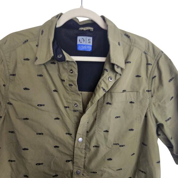 LA Police Gear Green All Over Print Snap Front Short Sleeve Shirt Men S - Picture 2 of 8